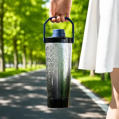 Ice-Crack Pattern Stainless Steel Shaker Insulated Bottle, Large Capacity - 9