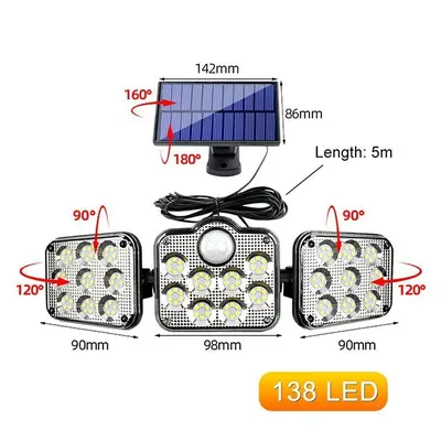 Solar 138 LED Wall Lamp with Sensor, Waterproof - 5