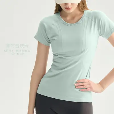 Women's Seamless Yoga T-Shirt, Short Sleeve, Thin Pilates and Running Top - 10