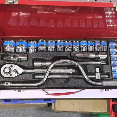 24-Piece Bow-Shaped F-Handle Socket Set with Metal Box, Auto Repair Tool Kit