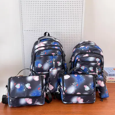 Cartoon 3-in-1 Student Set: Large Backpack, Insulated Lunch Bag and Pencil Case - 3
