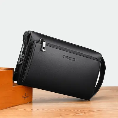 Neue Herren-Handtasche mit Zahlenschloss, diebstahlsicher, großes Fassungsvermögen, mehrere Fächer, Handtasche zum Tragen, Business-Clutch, Leder-Herrentasche, trendy