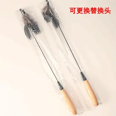 CFA Wooden Handle Spring Cat Teaser Wand with Replaceable Feathers - 1