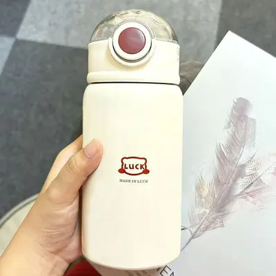 Kedi Desenli 316 Paslanmaz Çelik Termos Bardak Çocuk Pipetli Çift İçecekli Su Şişesi - 9