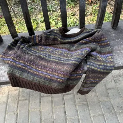 Damen-Strickjacke Fair Isle, 100 % Wolle, Rundhals, Winter