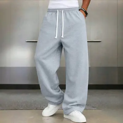 Cross-border Europe and America Men's High-Waist Drawstring Drape Floor-Length Casual Straight-Leg Pants, Versatile Loose Wide-Leg Sports Sweatpants