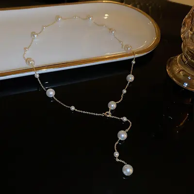 18k vergoldete Zirkonia-Perlenkette, luxuriöse Schlüsselbeinkette - 9