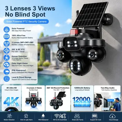 4G AOV triple screen camera, full-color night vision, WiFi
