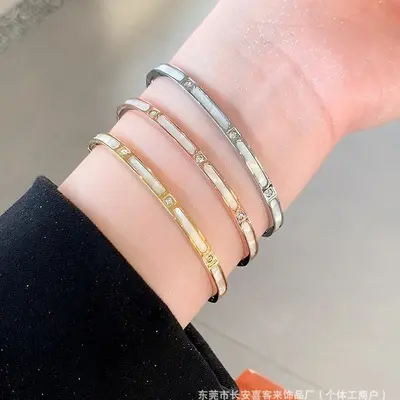 Perlmutt-Bambus-Armband, Titan-Stahl - 3