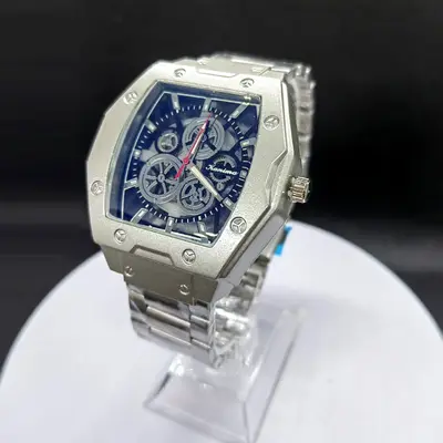 Men's quartz watch, barrel design, silicone strap, hollow dial - 13