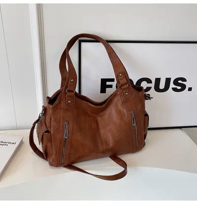 Women's Tote Bag, Large Capacity, Crossbody Strap, Retro Design - 8