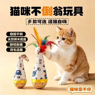 Roly-Poly Cat Toy with Feather Teaser Wand