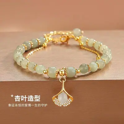 新款三生有幸双层银杏叶手链女小众设计轻奢高级感七夕送女友礼物 - 3
