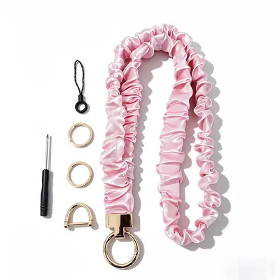Stoff-Scrunchie Handy-Halsband, goldfarbener T-Clip - 11