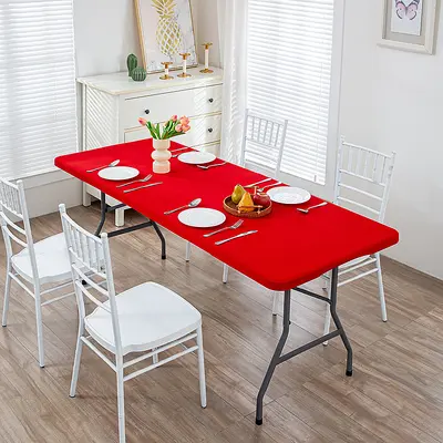 Cross-border elastic tablecloth half pack tablecloth simple solid color washable outdoor elastic milk silk tablecloth ready for supply - 9