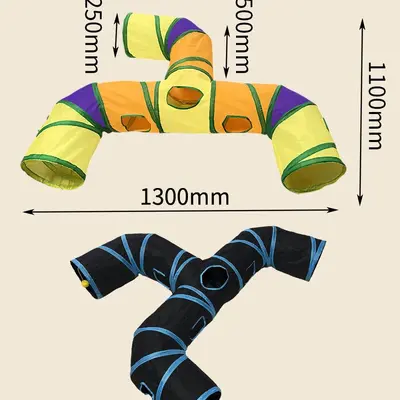 Foldable Cat Toy Tunnel, Long Three-Way Rainbow Design for Cats and Dogs - 5