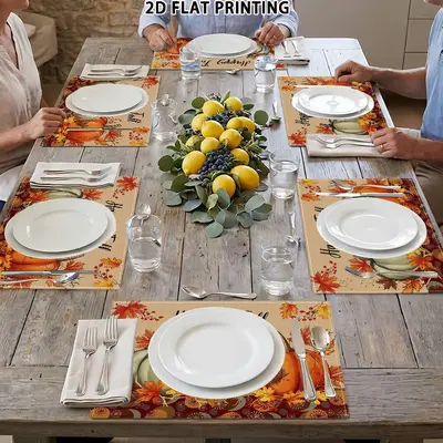Christmas Digital Print Four-Piece Table Set with Runner and Coasters - 5