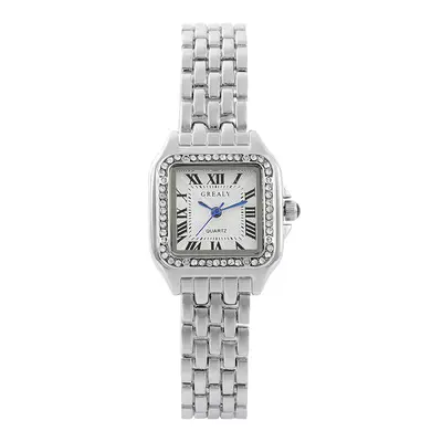 Damen-Quarzuhr quadratisches Design Diamantmuster Stahlband - 8
