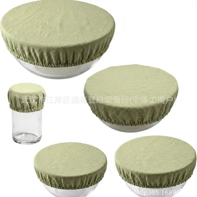 Grenzüberschreitender Lagersbestand Baumwoll-Leinen-Stretch-Schüsselabdeckungen, waschbar, wiederverwendbar, Frischhaltung für Lebensmittel, 5er-Set bowl covers