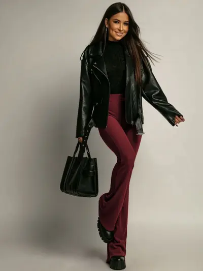Women's High-Waisted Solid Colour Wide-Leg Trousers, Autumn/Winter - 3
