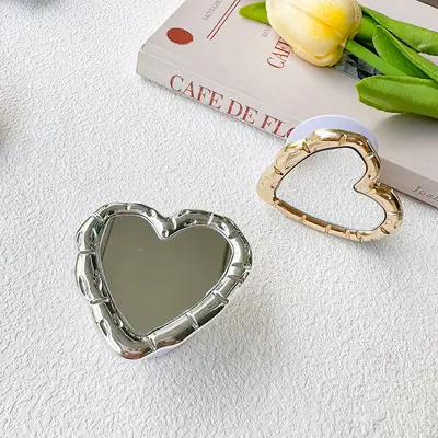 Heart Shaped Phone Airbag Holder with Mirror Portable - 7