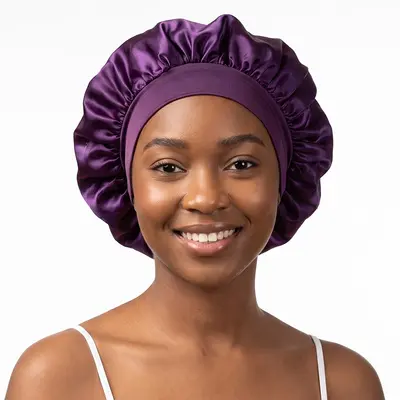 Wide-Brim Elastic Hair Cap, Satin Sleep Cap for Women - 4