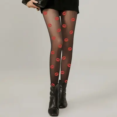 Thin Printed Spring/Autumn Leggings, 80g, Black, Slimming - 10