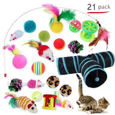 21-Piece Cat Toy Combination Set with Cat Wand Teasers and Assorted Cat Supplies - 2