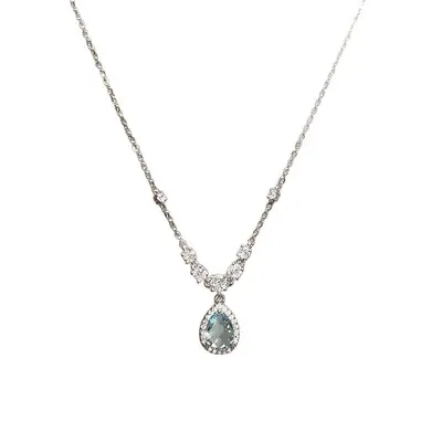 Sea blue zircon necklace women's water drop design - 5