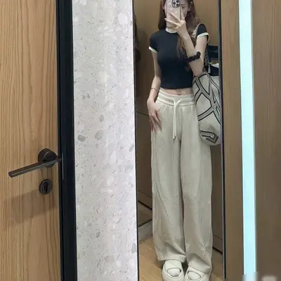 LULU带标Scuba卫裤加绒直筒裤女士高腰阔腿裤抽绳瑜伽服瑜伽长裤