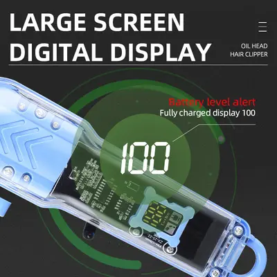 Transparent LCD Display Electric Hair Clipper, Barber Trimmer