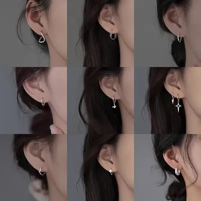 Women's 925 Sterling Silver Plain Hoop Earrings with Post
