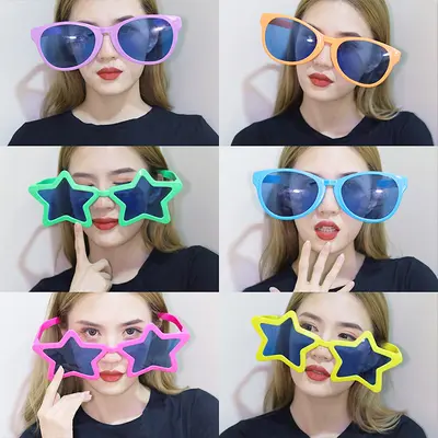 Plastic Funny Party Glasses, Large Peach, Heart and Star Shaped
