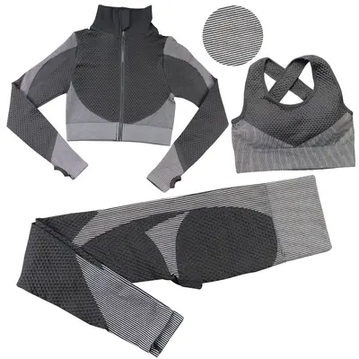 Women's Seamless Zipper Yoga Set, Three-Piece, Long Sleeve, Autumn Winter - 10