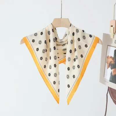 70cm Small Square Imitation Silk Satin Women's Scarf with Letter Print