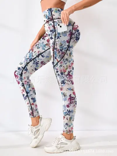 2025新款印花瑜伽裤女高腰紧身舞蹈健美裤速干运动健身瑜伽服 - 10