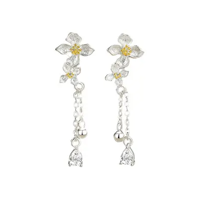 Gardenien-Blüten-Ohrringe, Silber, Waldstil, Quaste, elegantes Design