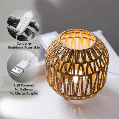 Amazon Cross-Border Handmade Rope-Woven Table Lamp, American Rustic Pastoral Style, Warm Bedroom Night Light, Decorative Ambient Light