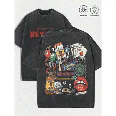 Retro tasarım saf pamuklu erkek kısa kollu T-shirt, bol kesim, Amerikan tarzı