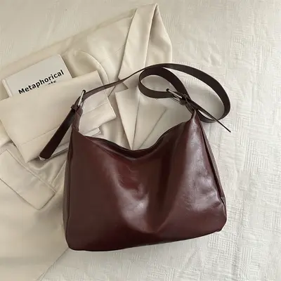 Oily Leather Look Large Capacity Women's Tote Bag with Crossbody Strap - 8