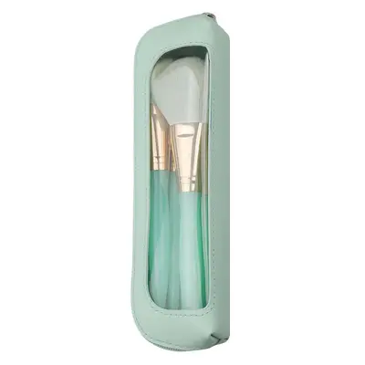 Factory Source PU Makeup Brush Bag with Zipper Pencil Case, PVC Transparent Window, Simple Stationery Makeup Brush Storage Bag
