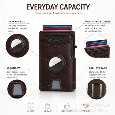 AirTag Compatible Aluminum Box Men's Short Wallet, Magnetic Multi-Card Holder with RFID An - 6