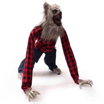 Halloween-Werwolf-Dekoration, auf dem Boden kauernd, Gruselhaus-Garten, motorisiert, mit Licht und Ton, gruselige Atmosphäre Dekoration