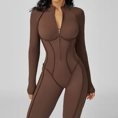 Cross-border Vertical Stripe Stand Collar Jumpsuit with Half Zipper, One-Piece Fitness Wear for Women, High-Intensity Sports Yoga Suit