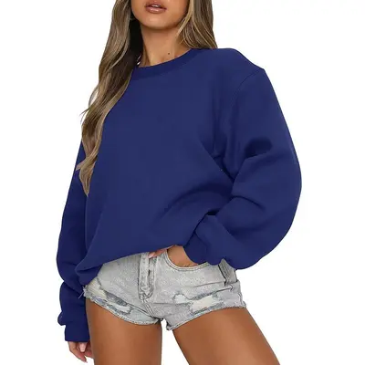 Women's Fleece-Lined Crew Neck Casual Sweatshirt, Loose Fit