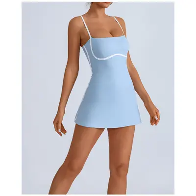Damen Yoga-Einteiler kontrastfarbig mit Brustpolstern und blickdichtem Futter - 7