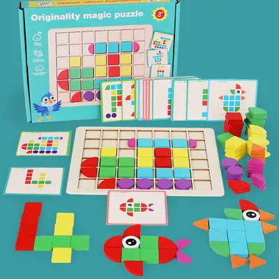 Holzpuzzle mit Formen, Montessori-Lehrmittel - 1
