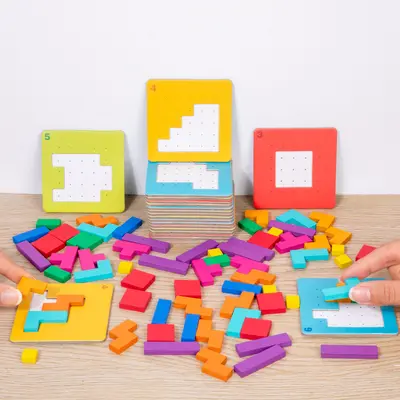 Parent-Child Two-Player Building Block Board Game, Colorful Cubes - 4