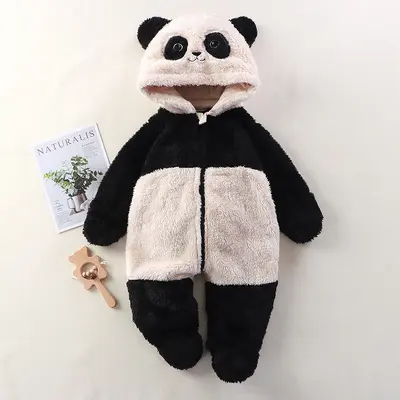 Bebek Ev Tulumu, Sonbahar ve Kış, Sevimli Panda Tavşan Ayı Desenli Peluş Tulum - 8