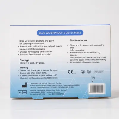 Grenzüberschreitender blauer Metall-Erkennbarer Wundverband Lebensmittel Hotel Restaurant Chef Blutstillung wasserdichtes medizinisches Wundpflaster